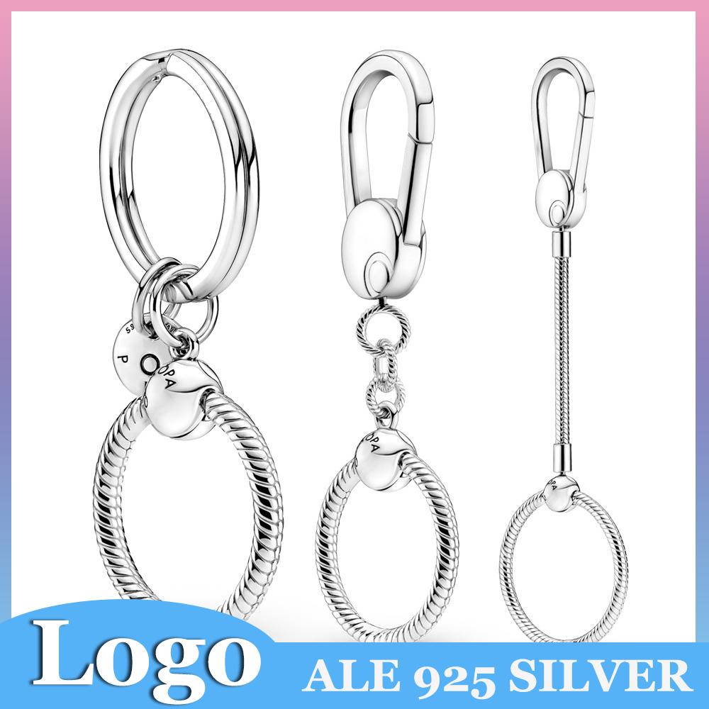 925 Silver Charm Beads Dangle KeyChain Medium Small Bag Charm Holder Key Ring Bead Fit Charms Bracelet DIY Jewelry Accessories