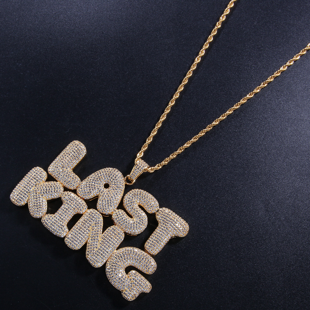 TopBling Hip Hop A-Z Custom Pendant Necklace Full Zircon Bubble Letter 18K Real Gold Plated Jewelry