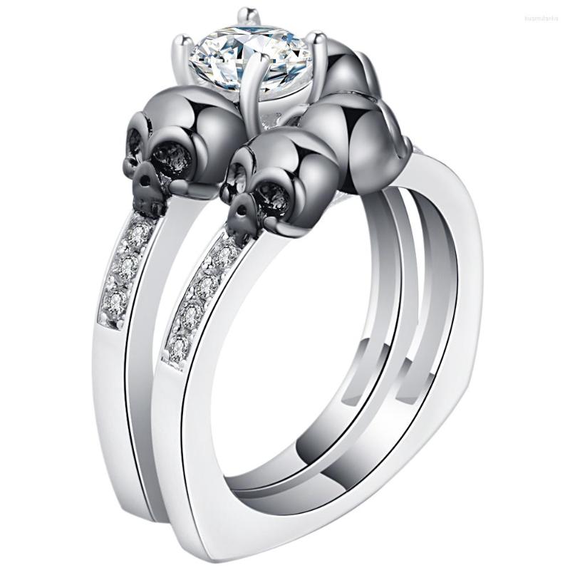 Wedding Rings Vintage Cubic Zirconia Evil Skull Set Silver Color Retro Double CZ Skeleton Design Women Men Punk Finger For Party
Wedding Rings Vintage Cubic Zirconia Evil Skull Set Silver Color Retro Double CZ Skeleton Design Women Men Punk Finger For Party