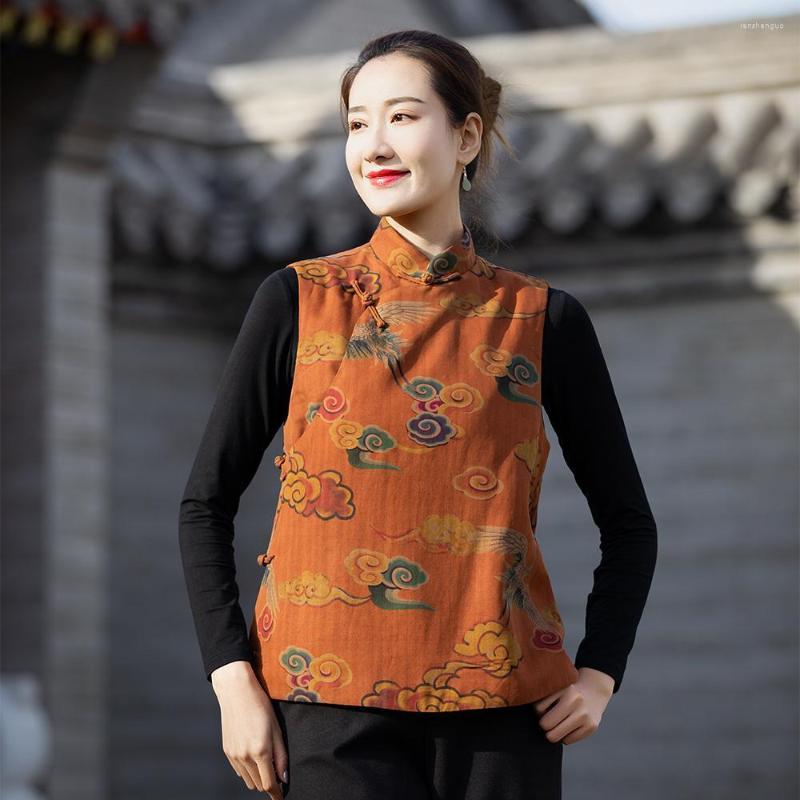 Ethnic Clothing Women Chinese Style Qipao Vest Retro Print Orange Waistcoat Sleeveless Jackets Cotton Vests Elegant Vintage Cheongsam Top
Ethnic Clothing Women Chinese Style Qipao Vest Retro Print Orange Waistcoat Sleeveless Jackets Cotton Vests Elegant Vintage Cheongsam Top