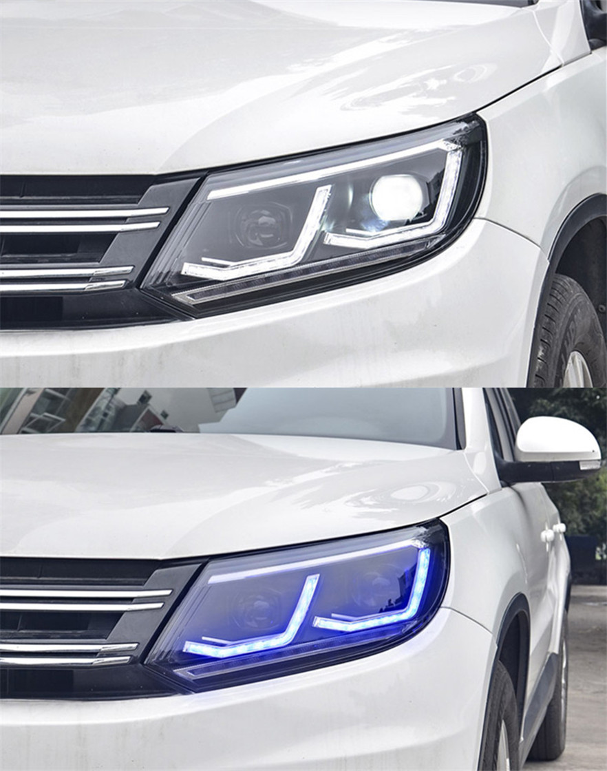 2 PCS Car Lights Parts For Tiguan 2012-20 16 to 2022 Type Double L Head lamps LED Headlight LED Dual Projector FACELIFT