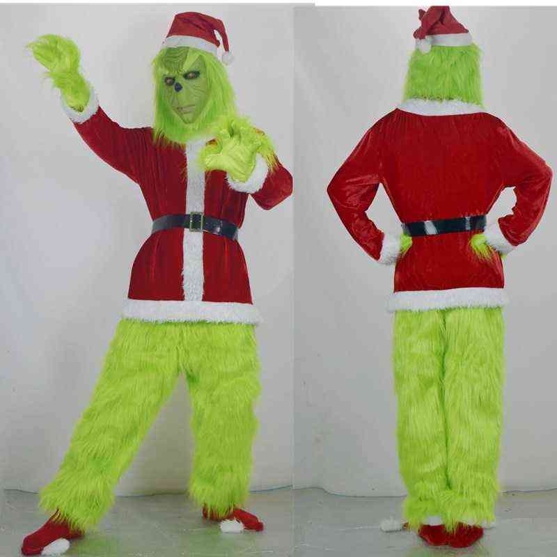 Stage Wear Halloween Explosion Green Fur Monster Grinch Cosplay Santa Suit Party Come Halloween Cosplay Set Anime Clothes T220901