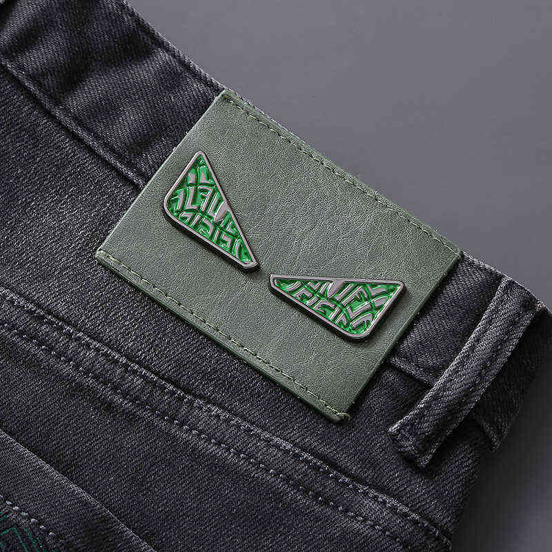 Printed Autumn Jeans Men's Grey Black Three-dimensional Stamping Wash Cat Beard High-end Style Casual Pants