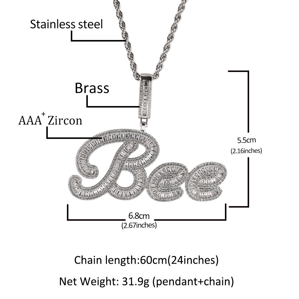 TopBling Hip Hop A-Z Custom Letters Pendant Necklace Rose Gold Silver Jewelry