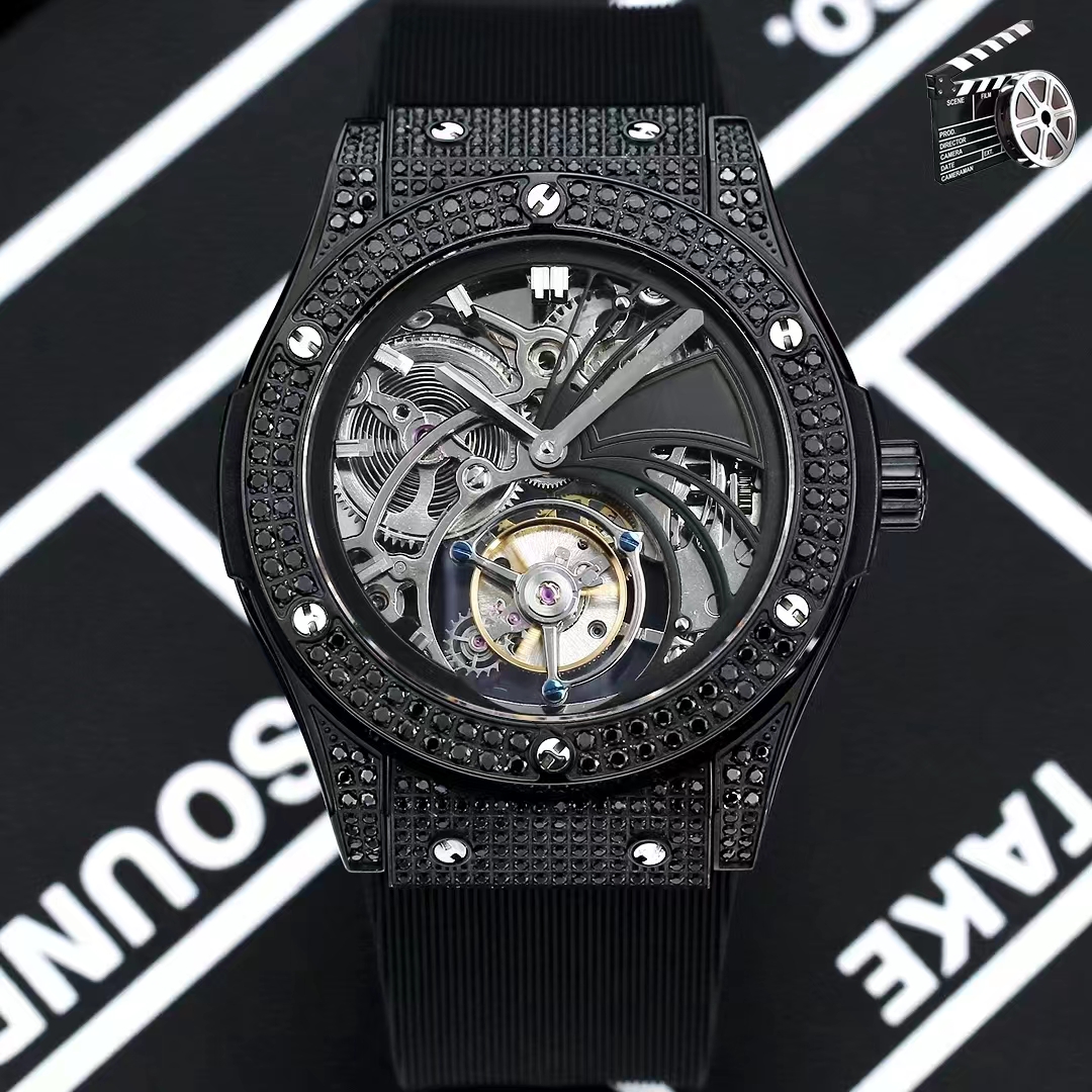 Men's Tourbillon Skeleton Mechanical Watch Black Dial 45mm Manual Winding Sapphire Crystal Water Resistant Set With Diamonds montre de luxe watch, Silver
Men's Tourbillon Skeleton Mechanical Watch Black Dial 45mm Manual Winding Sapphire Crystal Water Resistant Set With Diamonds montre de luxe watch, Silver