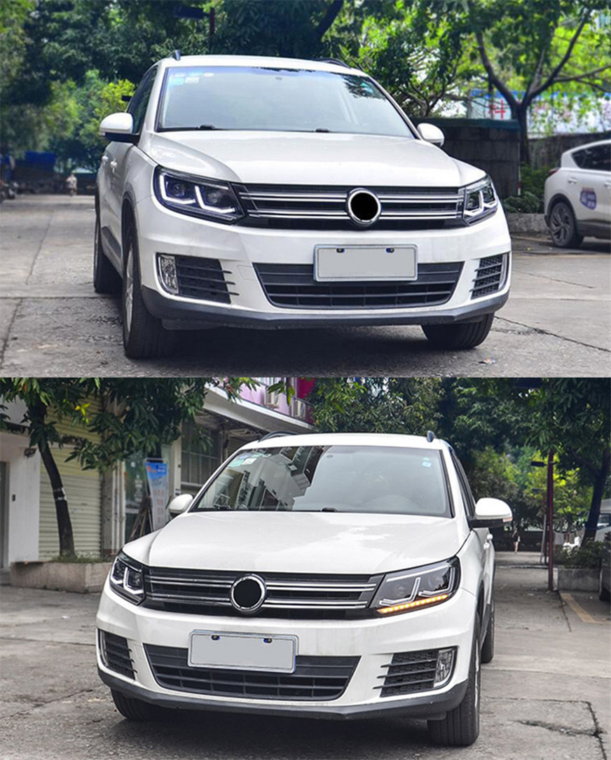 2 PCS Car Lights Parts For Tiguan 2012-20 16 to 2022 Type Double L Head lamps LED Headlight LED Dual Projector FACELIFT