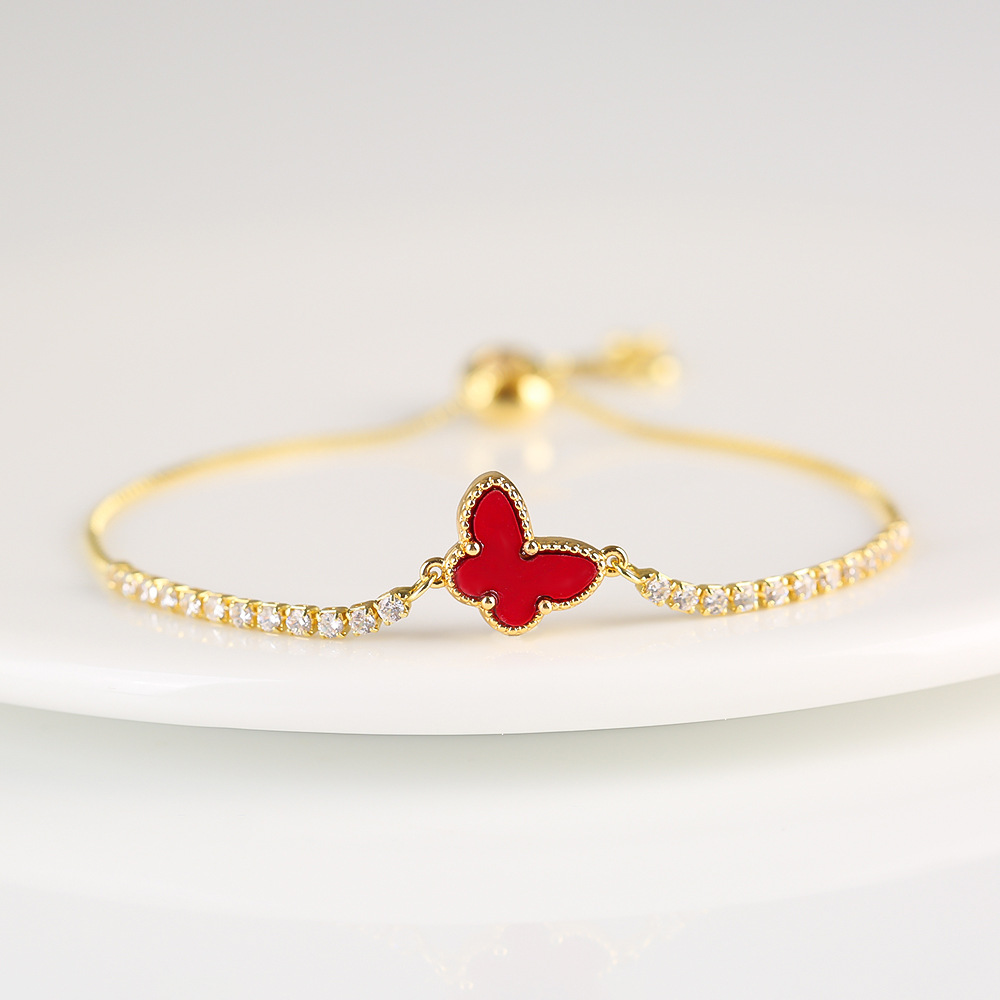 Animal Butterfly Charm Bracelets Fashion Design Crystal Rhinestone Tennis Chain Bangles for Women Gold Plated Copper Bracelet Christmas Party Jewelry 