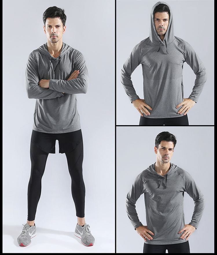 

lu yoga men' hooded sweater pullover high elastic quick dry running training wear sportswear long sleeve T-shirt Please check the size chart to buy L10857, Dark gray