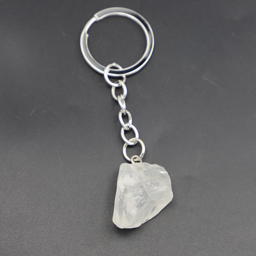 Natural Raw Ore Keychain key ring Gem Quartz Fluorite Citrine Amethyst Irregular Stone Pendants Charms DIY Jewelry Making Accessorie