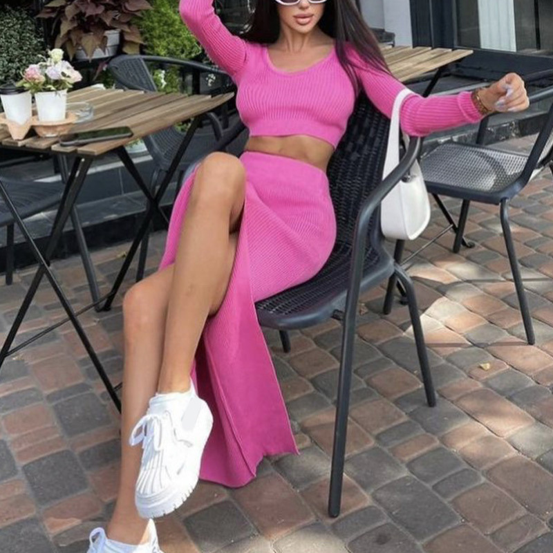 Casual Dresses Knit Women's Turtleneck Sweater Midi Skirt Set Winter Loose Long Sleeve Pullovers Side Split Skirts Sets Ladies Sexy Suit 220902