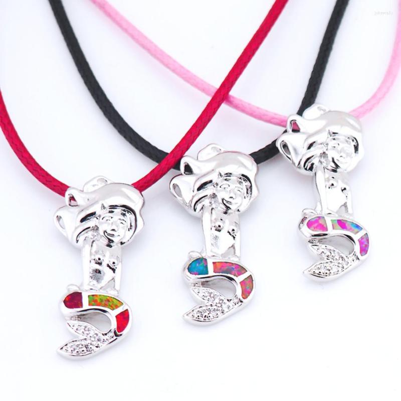 Pendant Necklaces Fashion Silver Plated Bohemia Women Birthday Party Mermaid Fire Opal Leather Cord Rope Chain Necklace OP036
Pendant Necklaces Fashion Silver Plated Bohemia Women Birthday Party Mermaid Fire Opal Leather Cord Rope Chain Necklace OP036