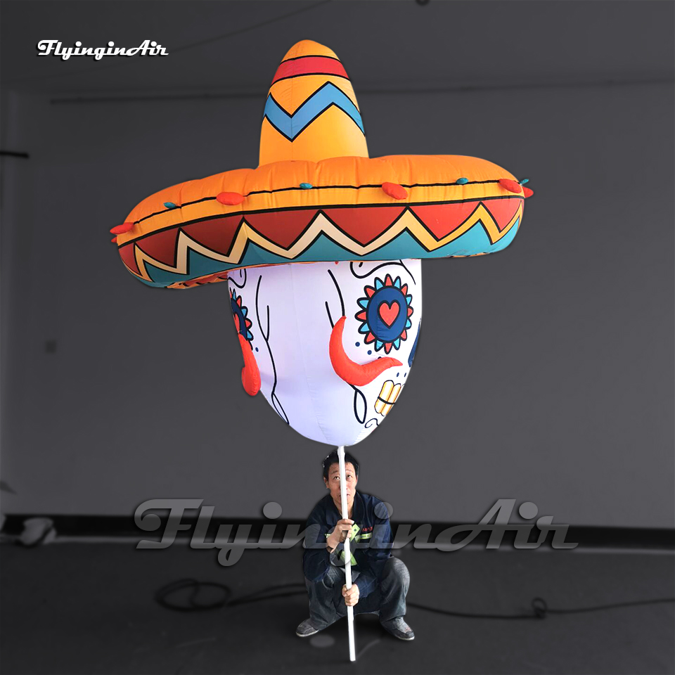 Outdoor Halloween Parade Props Inflatable Ghostface Puppet 2m Walking Blow Up LED Skull Balloon For Event