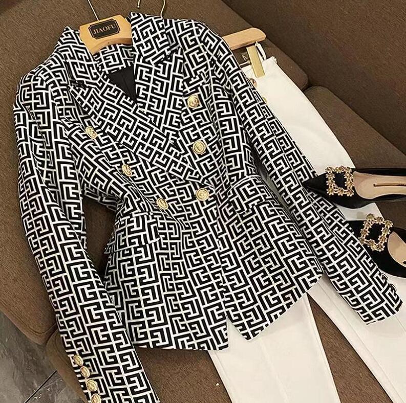 

HIGH STREET Newest 2022 Fall Winter Designer Suits Jacket channel Women's geometric jacquard Lion Buttons Tassel Fringed Houndstooth Blends Tweed Blazer, Customize