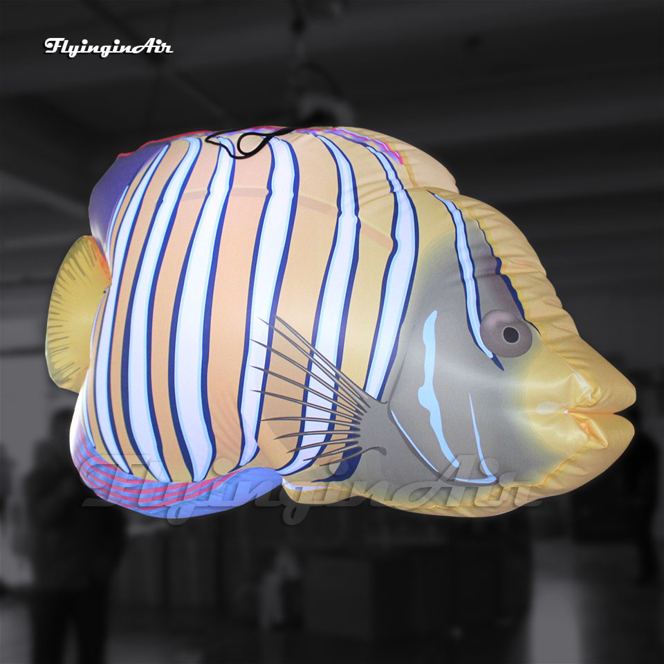 Simulated Large Hanging Inflatable Tropical Marine Fish Balloon With LED Light For Shopping Center Ceiling Decoration