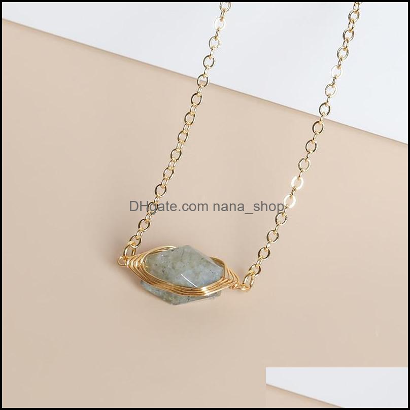 Pendant Necklaces Irregar Druzy Crystal Natural Stone Pendant Necklace Gold Copper Wire Wrap Rose Quartz Chakra Healing Dhseller2010 Dhdme