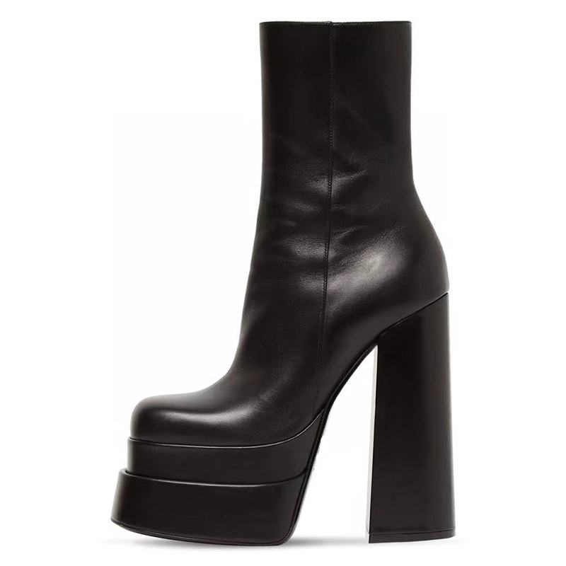 Super high heel double defense horizontal platform boots women's leather 15.5cm thick bottom square head black side zip rider Martin fashion boots, White
Super high heel double defense horizontal platform boots women's leather 15.5cm thick bottom square head black side zip rider Martin fashion boots, White