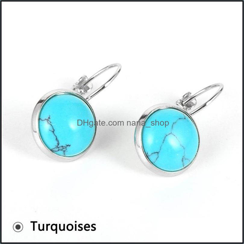 Charm 12Mm Women Turquoises Rose Crystal Quartz Tiger Eye Opal Stone Charms Dangling Earrings Amethysts Hanging Earring Dhseller2010 Dhsln