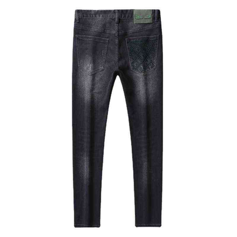 Printed Autumn Jeans Men's Grey Black Three-dimensional Stamping Wash Cat Beard High-end Style Casual Pants