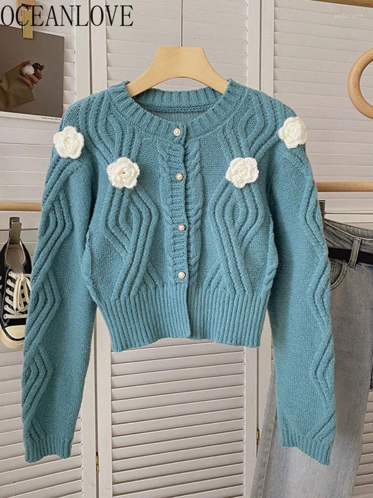 Women's Knits OCEANLOVE Sueter Mujer 3D Flower Sweet Autumn Winter Knitted Cardigans Short Korean Fashion Slim Vintage Women Sweaters, Green 
Women's Knits OCEANLOVE Sueter Mujer 3D Flower Sweet Autumn Winter Knitted Cardigans Short Korean Fashion Slim Vintage Women Sweaters, Green