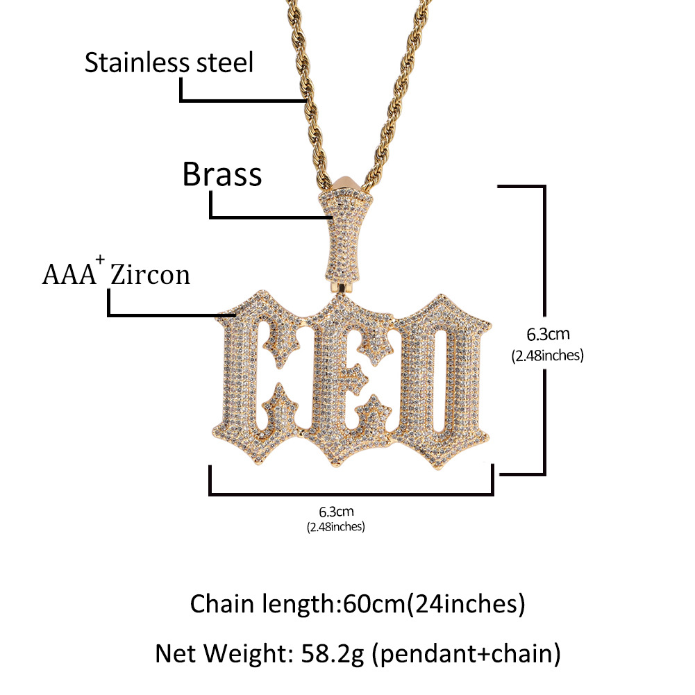 TopBling Retro A-Z Custom Gothic Letters Pendant Necklaces 18K Real Gold Plated Hip Hop Jewelry