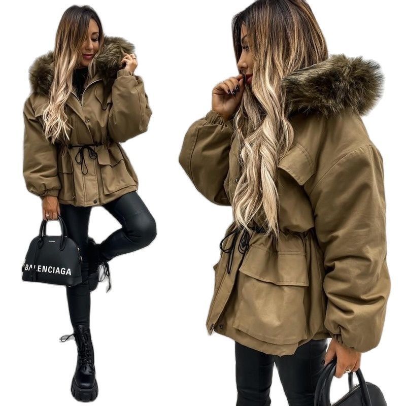 Womens Down Parkas Autumn Winter Womens Parkas High Street Style Long Slim Fur Collar Thick Trendy Overcome Solid Color Hood Coat Jacket 220902