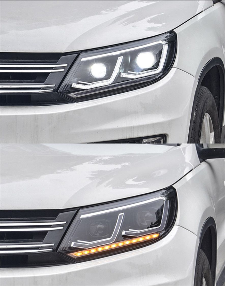 2 PCS Car Lights Parts For Tiguan 2012-20 16 to 2022 Type Double L Head lamps LED Headlight LED Dual Projector FACELIFT