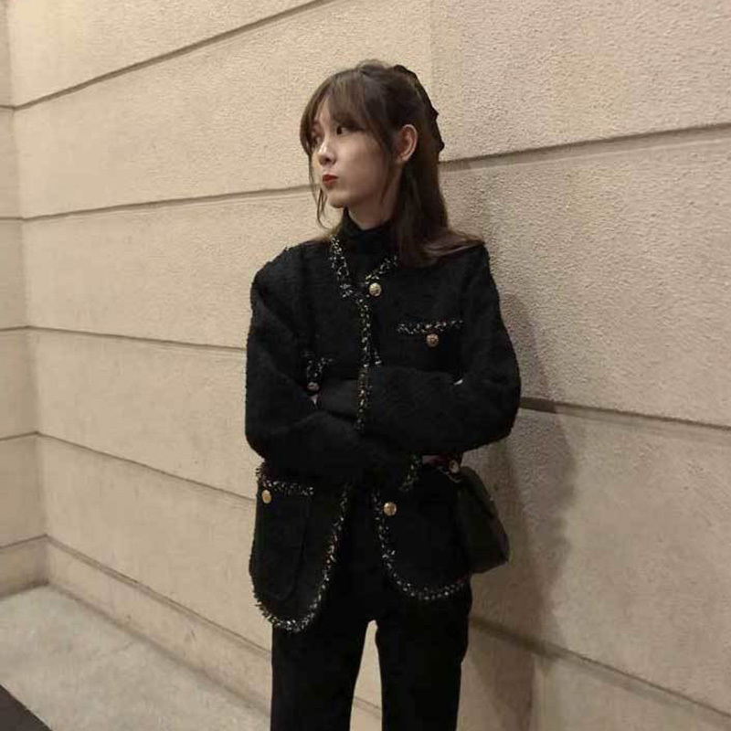 Women's Jackets Korean Style Tweed jackets Women Elegant Blend Wool Coat With Pockets Female Autumn Single Breasted Outwear Office Lady 220902