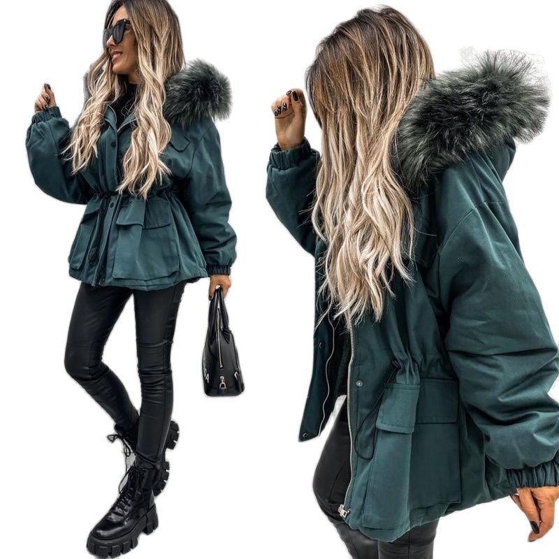 Womens Down Parkas Autumn Winter Womens Parkas High Street Style Long Slim Fur Collar Thick Trendy Overcome Solid Color Hood Coat Jacket 220902
