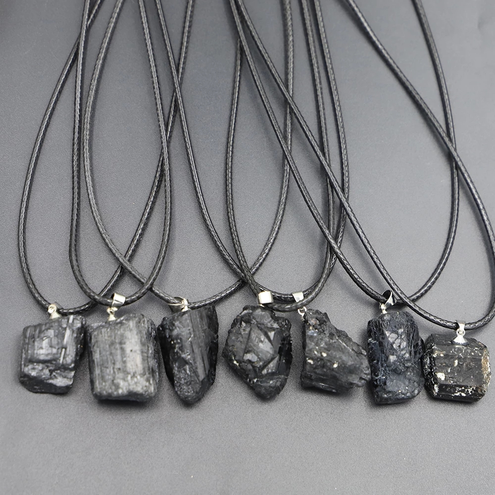 Natural Stone Irregular Black Rough Tourmaline Pendants Healing Crystal Repair Raw Ore Necklaces Men Women Jewellry