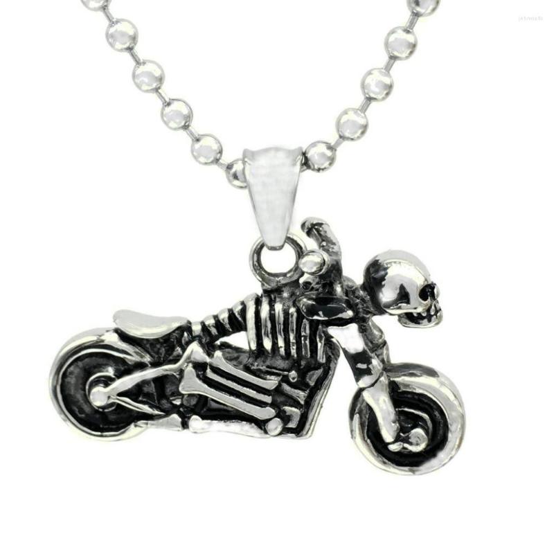 

Pendant Necklaces 316L Stainless Steel Motorcycle Skull Necklace Punk Jewelry Free Chain BG-010