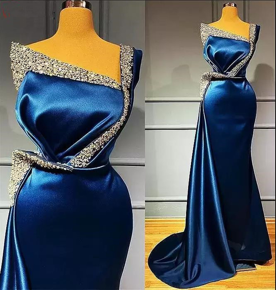 Royal Blue Satin Mermaid Formal Evening Dresses For Women Crystal Beaded Plus Size Prom Party Gowns Robe De Marriage Plus Size CC, Silver
Royal Blue Satin Mermaid Formal Evening Dresses For Women Crystal Beaded Plus Size Prom Party Gowns Robe De Marriage Plus Size CC, Silver