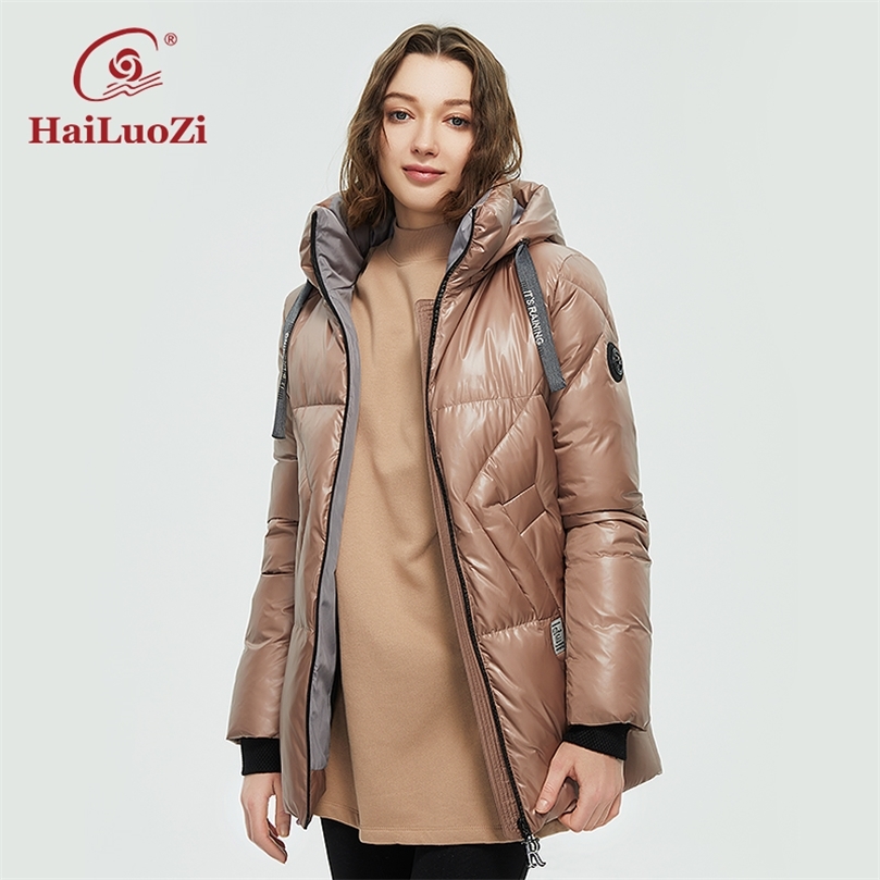 Womens Down Parkas HaiLuoZi Womens Winter Down Jacket Hooded Warm Casual Fashion Zipper Solid Color Short Cotton Parker 852 220902