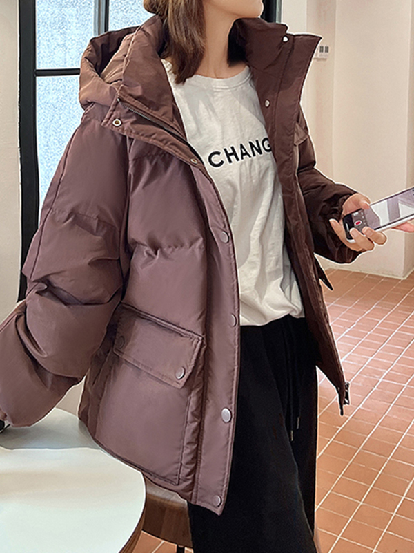 Womens Down Parkas Pockets Winter Coat Woman Single Breasted Hooded Solid Simple Parkas Femme Casual Fashion Street Stylish Outerwear Tops 220902wtt