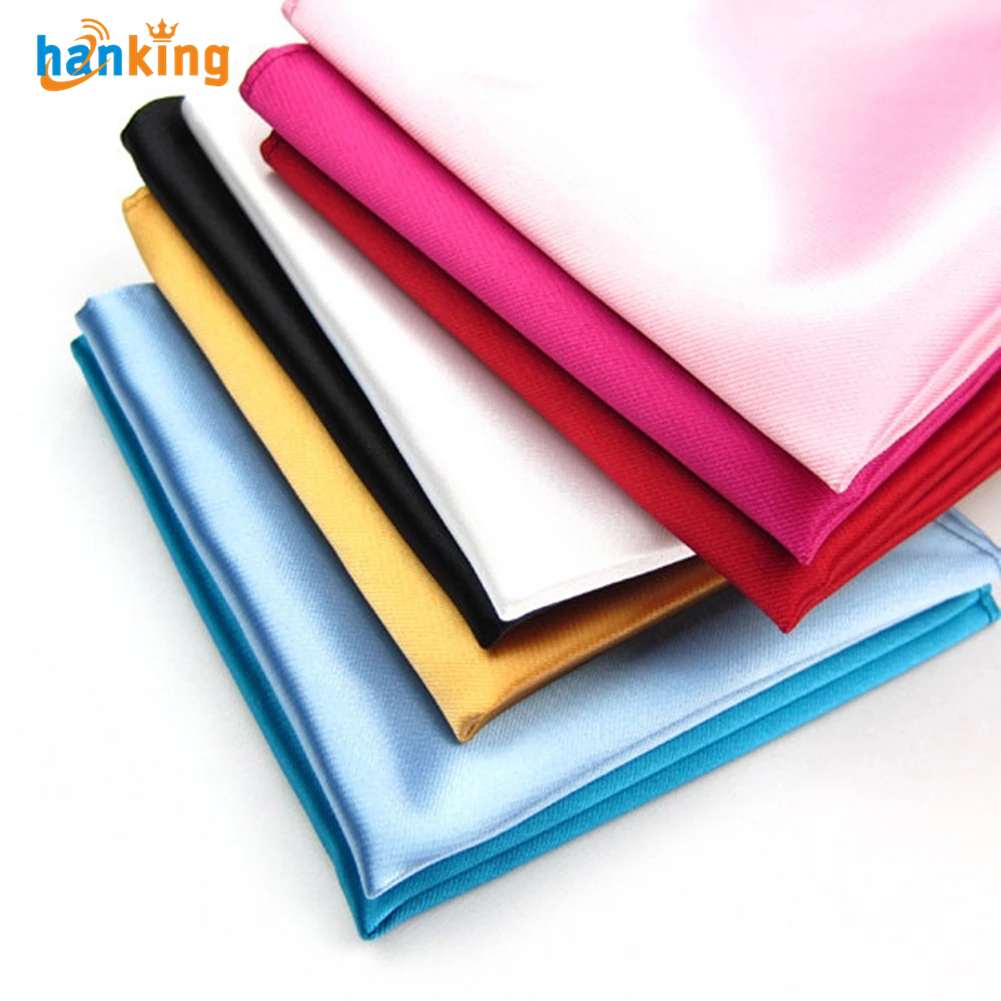 Men Satin Solid Color Cravats Plain Suits Pocket Square Hot Fashion Silk 22CM Wedding Party Handkerchief For Men Black Red Blue