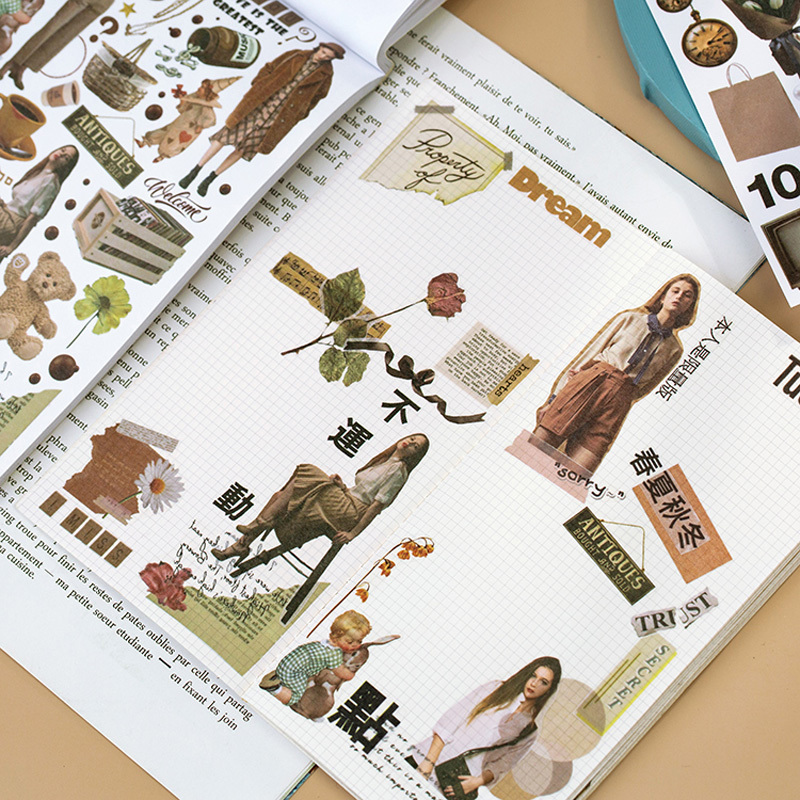 Adhesive Stickers Yoofun 50sheets Magazine Sticker Book Washi Paper Journal DIY Material Decoration Stickers Memo Pad Scrapbooking Ins Stationery 2209