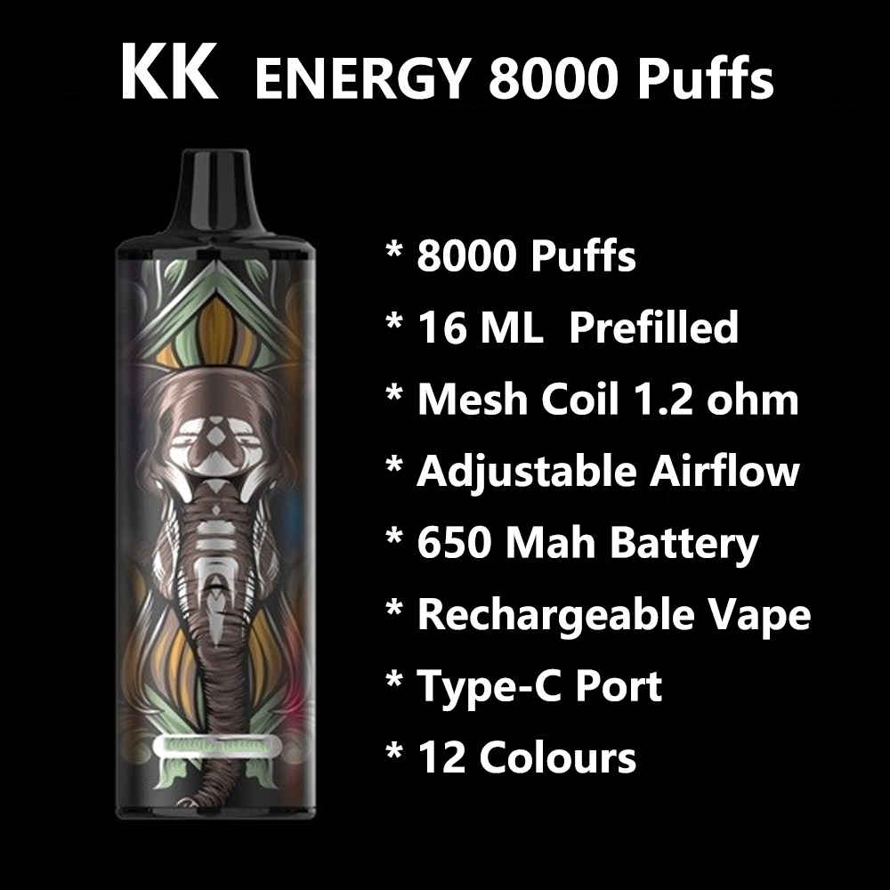 new original disposable e cigarette device KK energy 8000 puffs kit 1.2 ohm mesh coil rechargeable disposable vape 16ml pod 12 colors vapor pen vs randm 9000 bc 5000 
new original disposable e cigarette device KK energy 8000 puffs kit 1.2 ohm mesh coil rechargeable disposable vape 16ml pod 12 colors vapor pen vs randm 9000 bc 5000