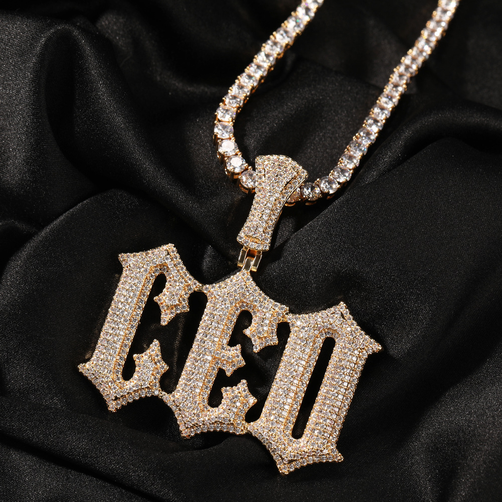 TopBling Retro A-Z Custom Gothic Letters Pendant Necklaces 18K Real Gold Plated Hip Hop Jewelry