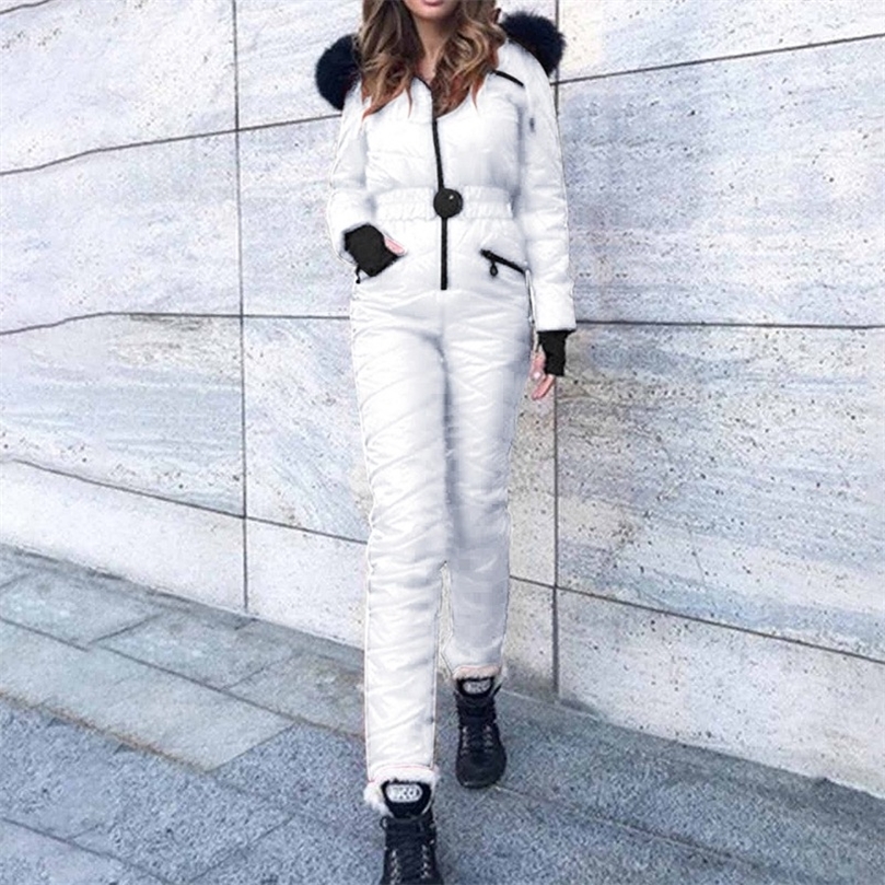 Womens Jumpsuits Romper Jackets Ski Suit Winter Hooded Parka Jumpsuit Women Bodysuit Sashes Jumpsuits Zipper Overalls Tracksuits 220902