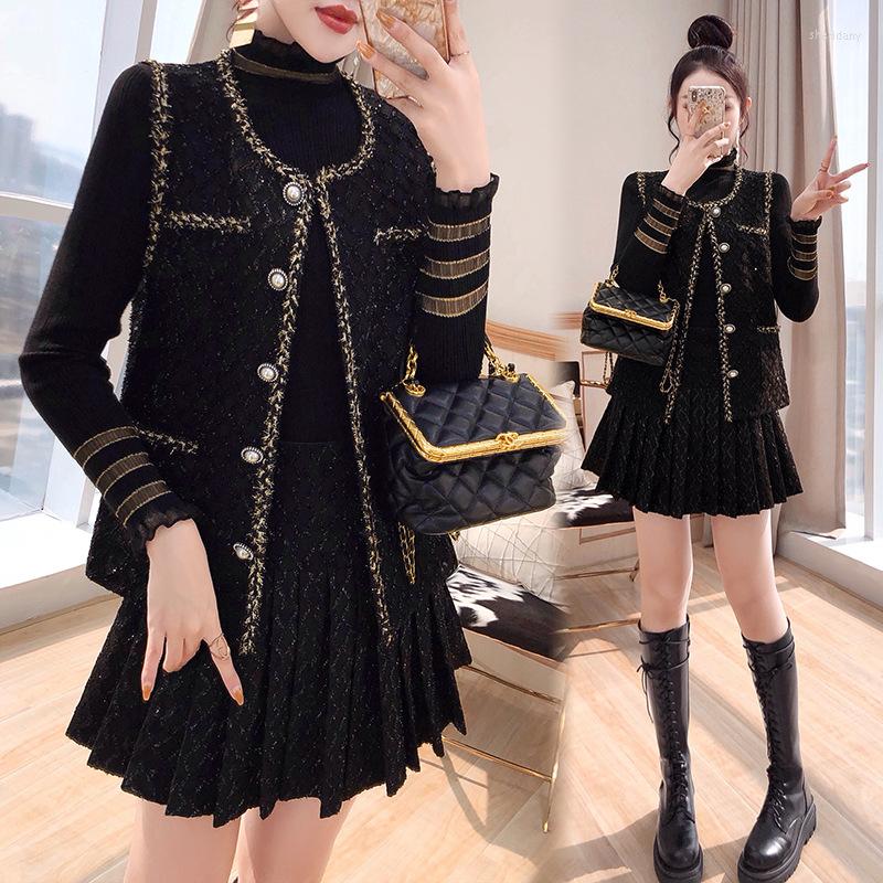 Work Dresses Sets Women' Autumn Winter Slim Bottoming Shirt Single-Breasted Vest Pleated Half Skirt Three-Piece Suits Female, Black
Work Dresses Sets Women' Autumn Winter Slim Bottoming Shirt Single-Breasted Vest Pleated Half Skirt Three-Piece Suits Female, Black