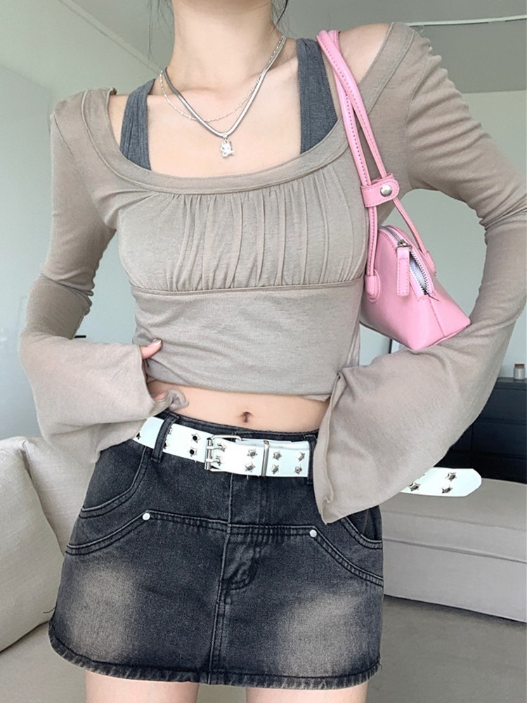 Womens TShirt Tonngirls Harajuku T Shirt Women Grunge Aesthetic Crop Tops Korean Style Vintage Streetwear Square Collar Lady Tshirts 220902