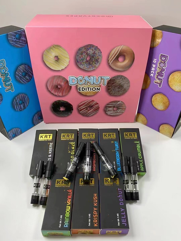 10 Strains Newest Donut Edition KRT Atomizers Empty Vape Pen Cartridges Packaging Carts 1ml 0.8ml Ceramic 510 Thread Thick Oil Vaporizer E Cigarettes Box With Sticker
10 Strains Newest Donut Edition KRT Atomizers Empty Vape Pen Cartridges Packaging Carts 1ml 0.8ml Ceramic 510 Thread Thick Oil Vaporizer E Cigarettes Box With Sticker
