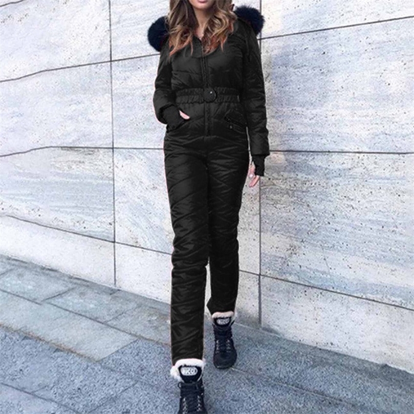 Womens Jumpsuits Romper Jackets Ski Suit Winter Hooded Parka Jumpsuit Women Bodysuit Sashes Jumpsuits Zipper Overalls Tracksuits 220902