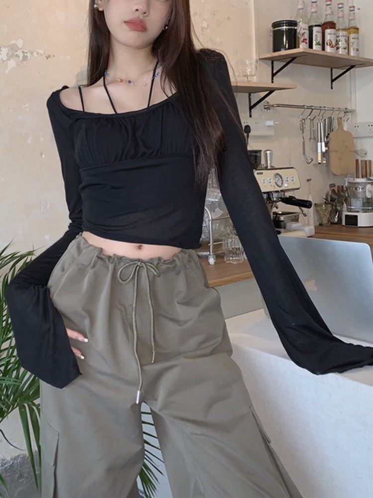 Womens TShirt Tonngirls Harajuku T Shirt Women Grunge Aesthetic Crop Tops Korean Style Vintage Streetwear Square Collar Lady Tshirts 220902