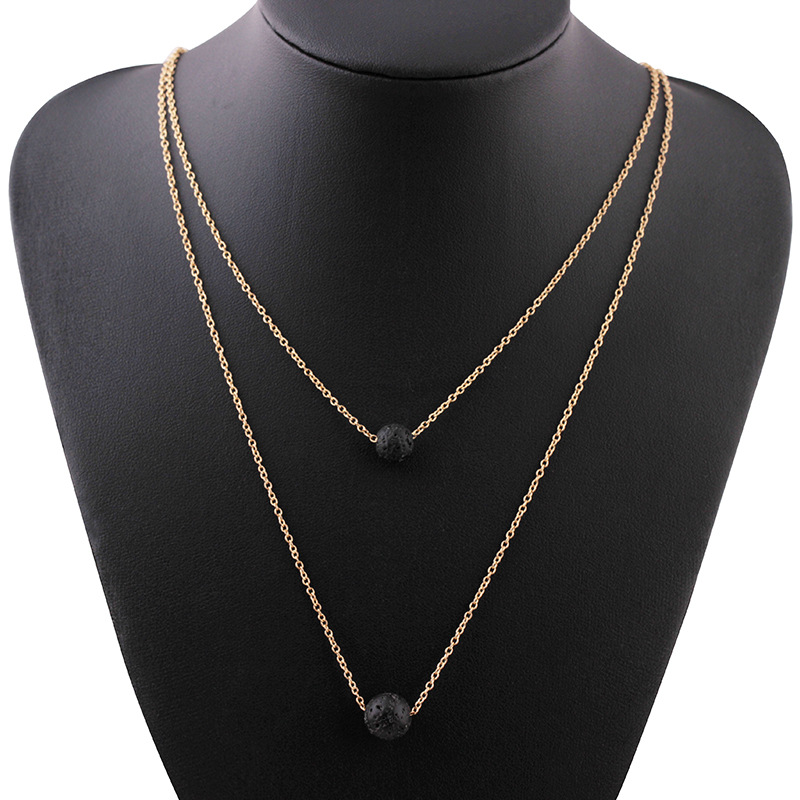 Natural Lava Volcanic Ball Necklace for Women Round Stone Double Layer Oil Diffuser Choker Necklaces Love Fashion Wish Jewelry Gift