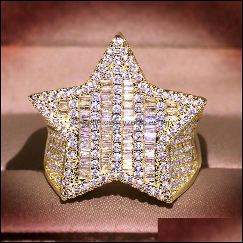 With Side Stones Mens Gold Ring Stones FivePointed Star Fashion Hip Hop Sier Rings Jewelry 1850 T2 Drop Del Yzedibleshop Dhd8J