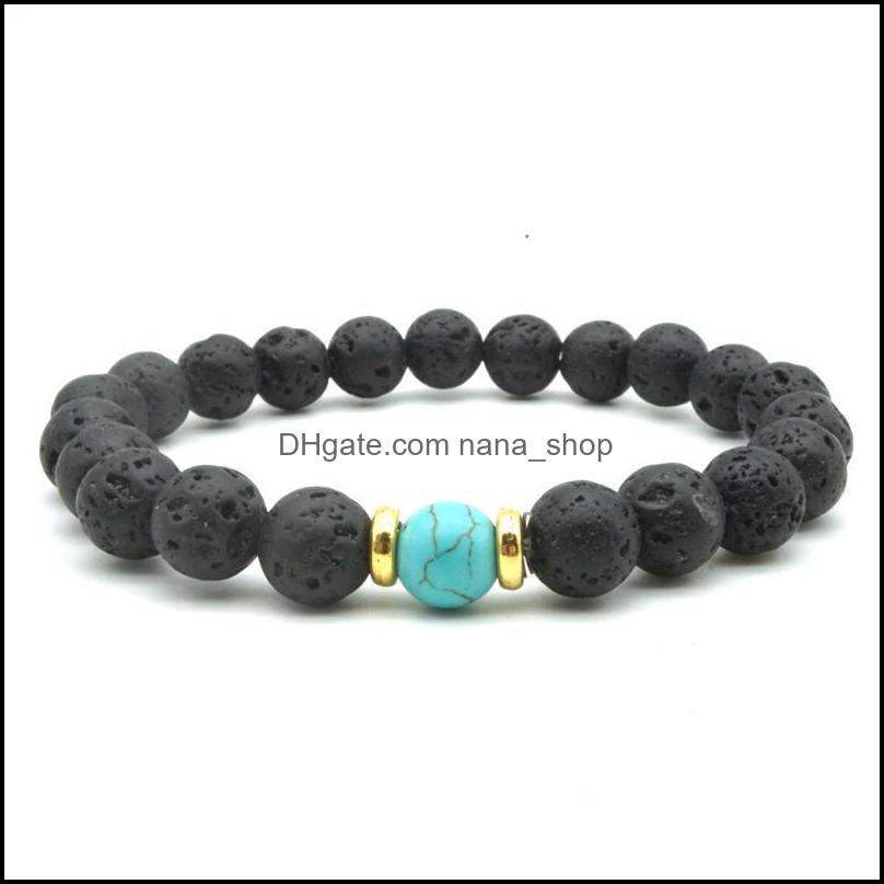 Charm Bracelets Gold Sier 8Mm Black Lava Stone Beaded Bracelet Essential Oil Diffuser Volcanic Rock Hand Strings Drop De Dhseller2010 Dhqtk