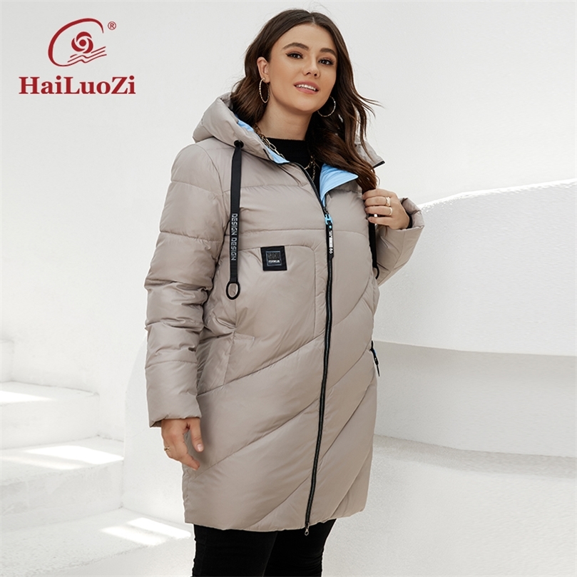 Womens Down Parkas HaiLuoZi Winter Womens Jacket Plus Size Thick Cotton Big Pockets Hooded Quilted Lady Parka Female Clothing Women Coat 6896 220902