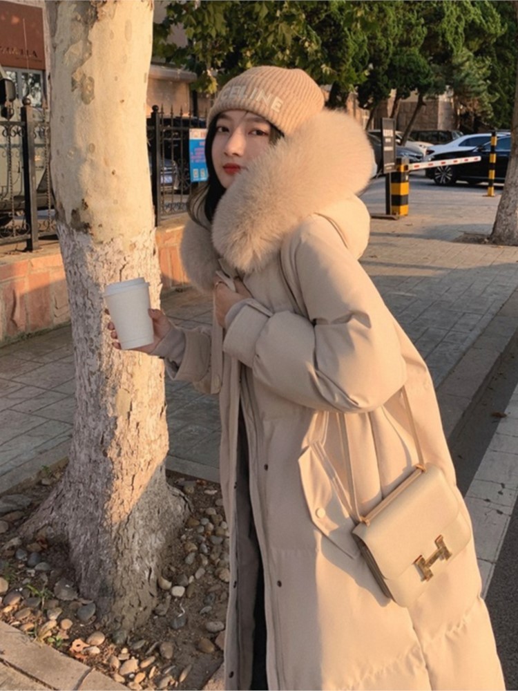 Womens Down Parkas Winter High Quality Fur Collar Long Padded Coat For Women Thick Warm Overcoat Female Loose Pocket Zipper Outerwear 220902