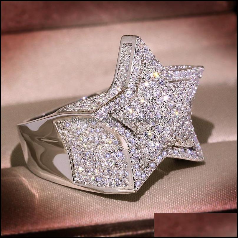 With Side Stones Mens Gold Ring Stones FivePointed Star Fashion Hip Hop Sier Rings Jewelry 1850 T2 Drop Del Yzedibleshop Dhd8J