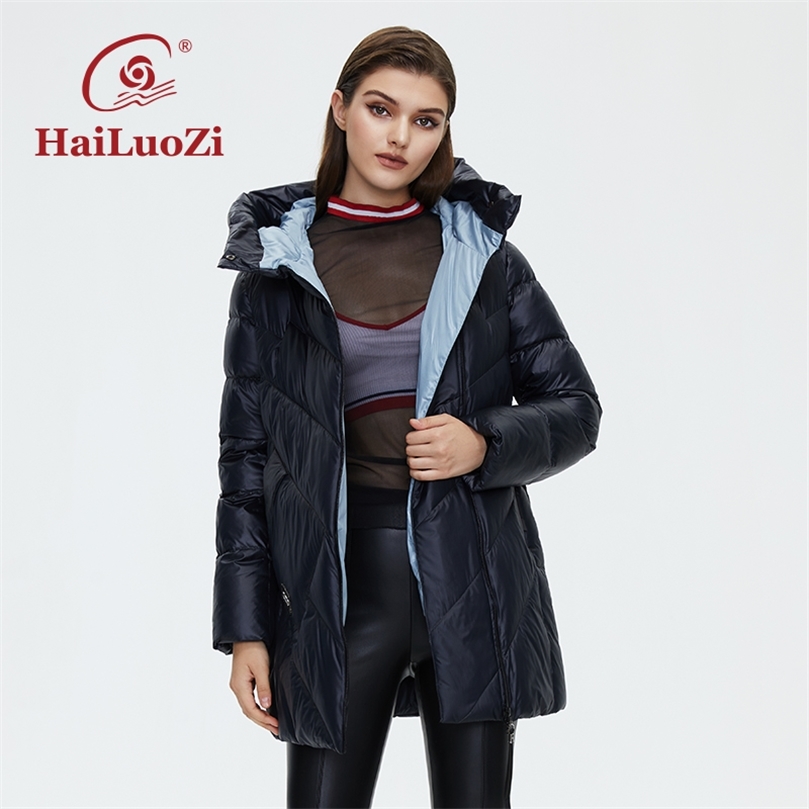 Womens Down Parkas HaiLuoZi Womens Coat Short High Collar Hood Winter Jacket Fashion Diagonal Zipper Female Parka Classic Outwear 6036 220902